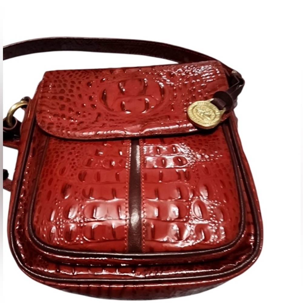 Brahmin Crimson Croc-Embossed Crossbody‎ Bag 9"x8.5"